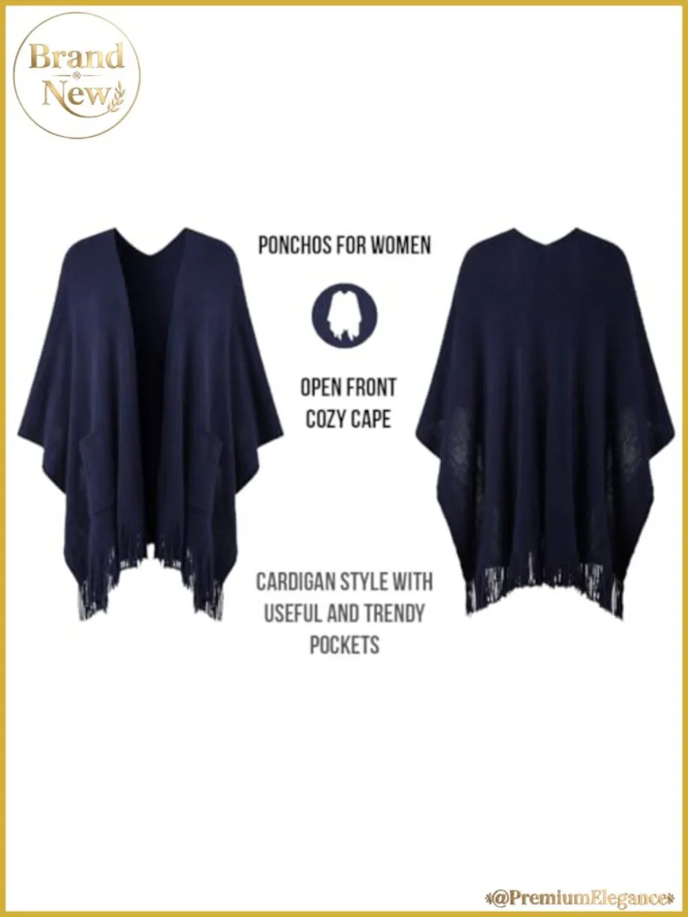 Soft Acrylic Shawl Wrap Poncho Cape with Pockets Open Front Fringe